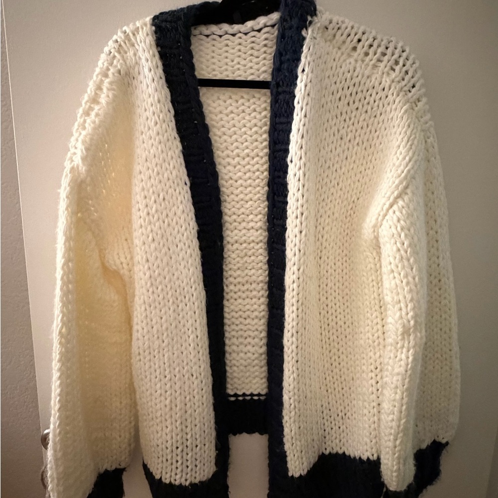 White Fox Boutique Cream and Black Knit Cardigan